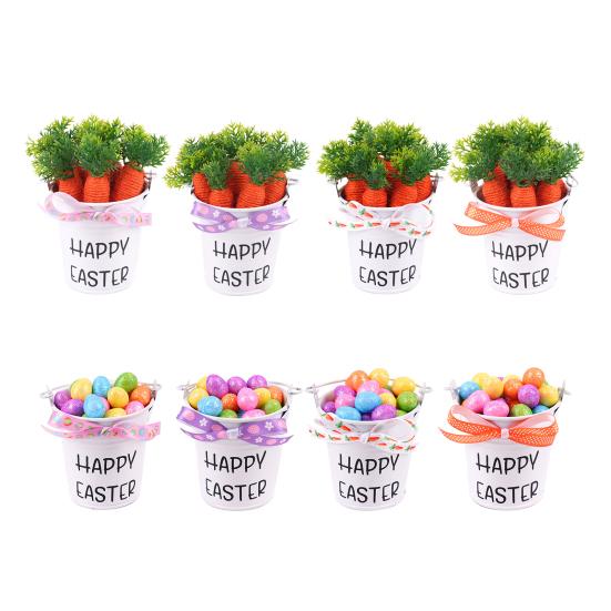 Mini påskfestdekoration Miniatyrjärnhinkprydnad med skumägg/morötter för vårfestpresenter DIY-hantverk