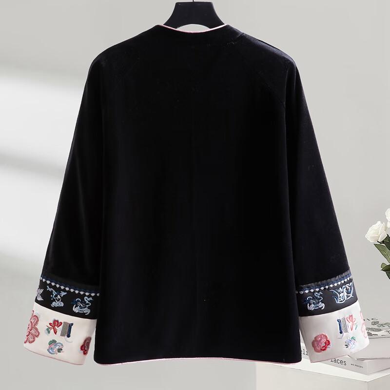 Women's New Chinese Style Embroidered Color Block Loose Fit Jacket
