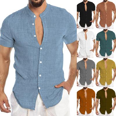 Men's Casual Business Solid Color Short Sleeve Shirt Men's Stand Collar Button-Down Shirt