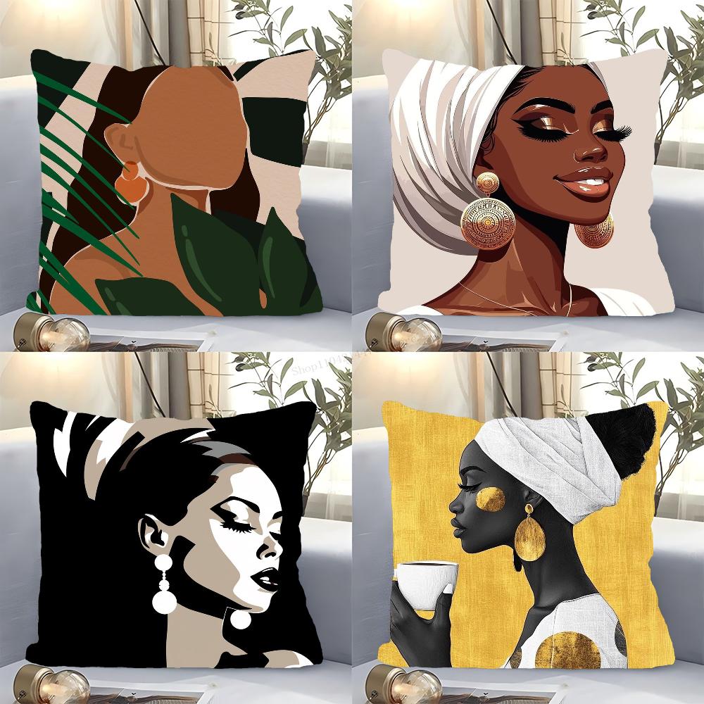 1Pc African Women Pillow Case Square Pillow Bedroom Sofa Leisure Comfort Cushion Car Living Room Home Decoration 40X40
