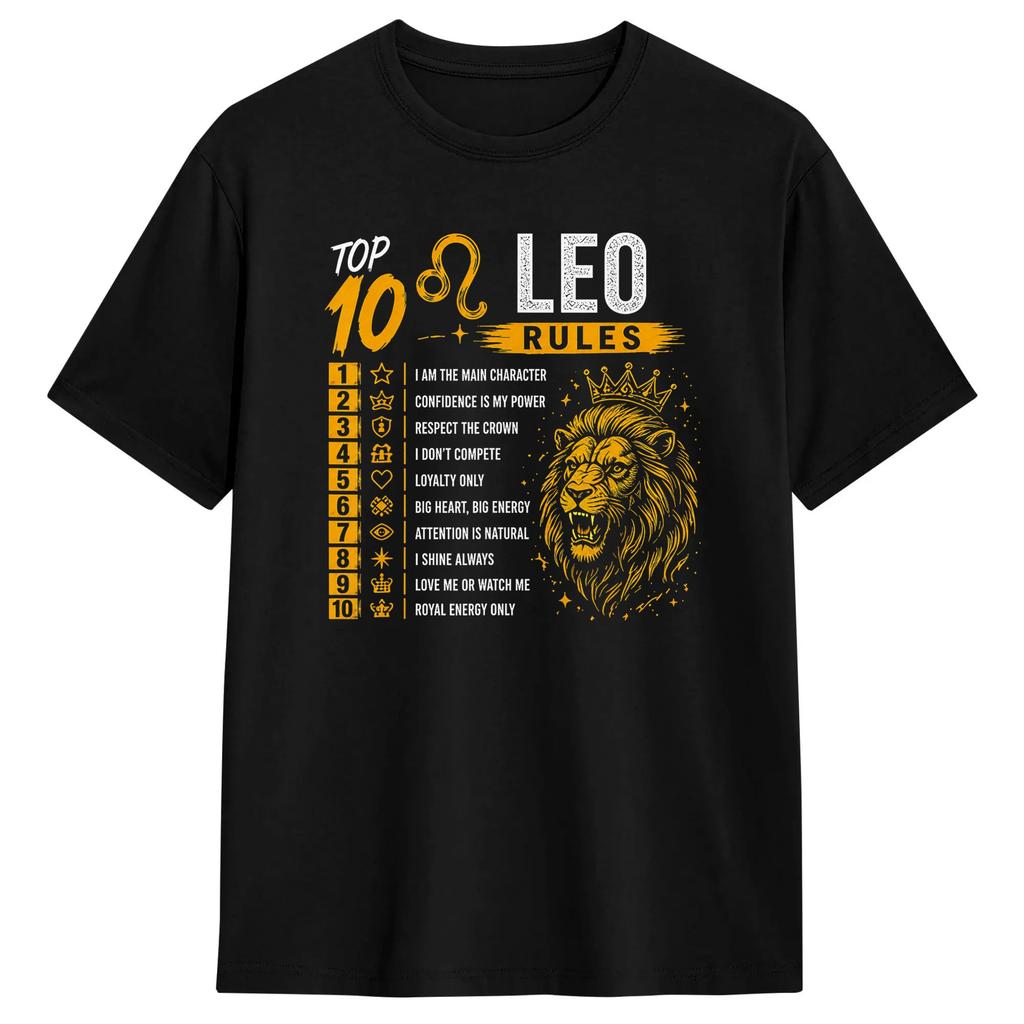 Leo Zodiac Birthday Gift Top 10 Rules Of Leo Gift Funny TShirts Funny Tees Short Sleeve Round Neck T-Shirts Pure Cotton Tops