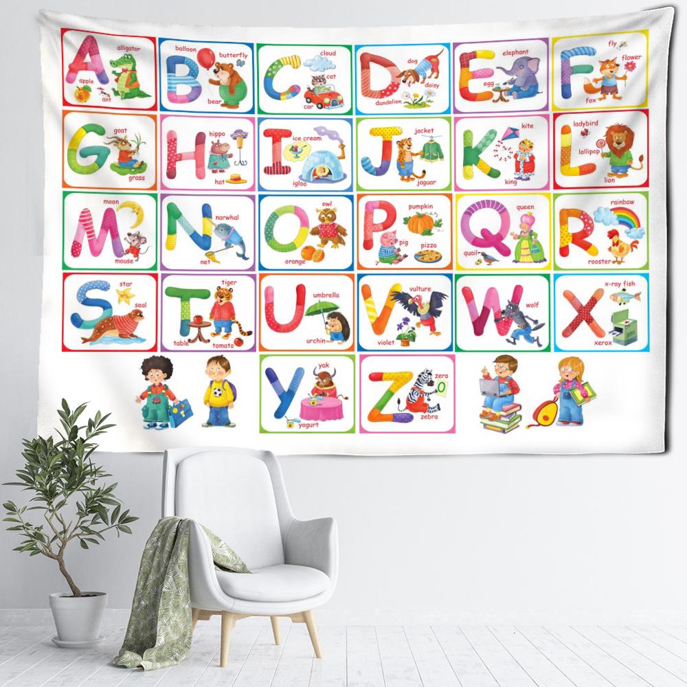 Arazzo Alfabeto Cartone Animato da Appendere alla Parete Kawaii Animale Hippie Arte Minimalista Bohemien Tapiz Camera dei Bambini Decorazione Casa
