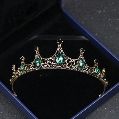Tiara de mireasa in stil baroc elegant cu diamante verzi, coroana printesa de cristal nobil pentru zile de nastere.