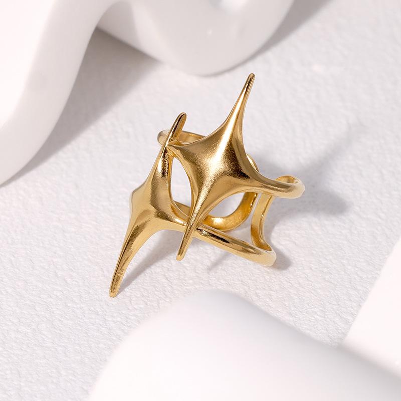 Stainless Steel Ring Punk Vintage Y2K Cross Star Open Rings for Women Fashion Couple Jewelry Gift Simple Senior Sense Adjustable