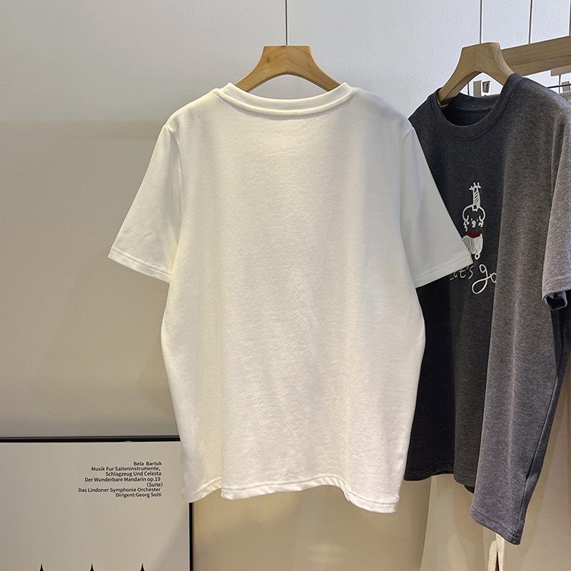 Korean Style Women's Cartoon Puppy Embroidery Red Scarf Short-Sleeve T-Shirt