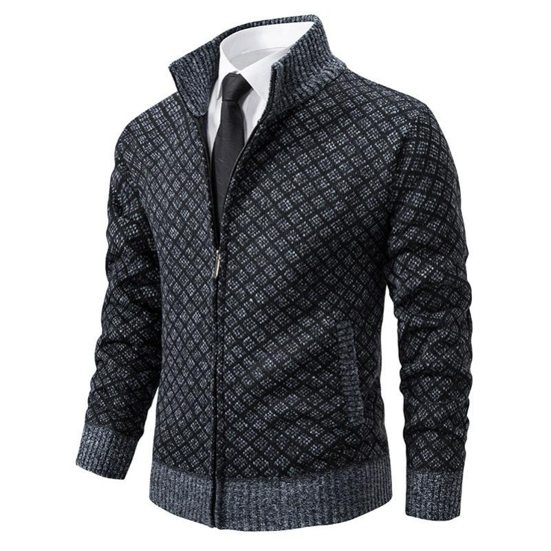 Autumn and Winter Men's Fashion Plaid Jacket Jacket Men's Trend Stand-up Collar Slim Long-sleeved Casual Sweater