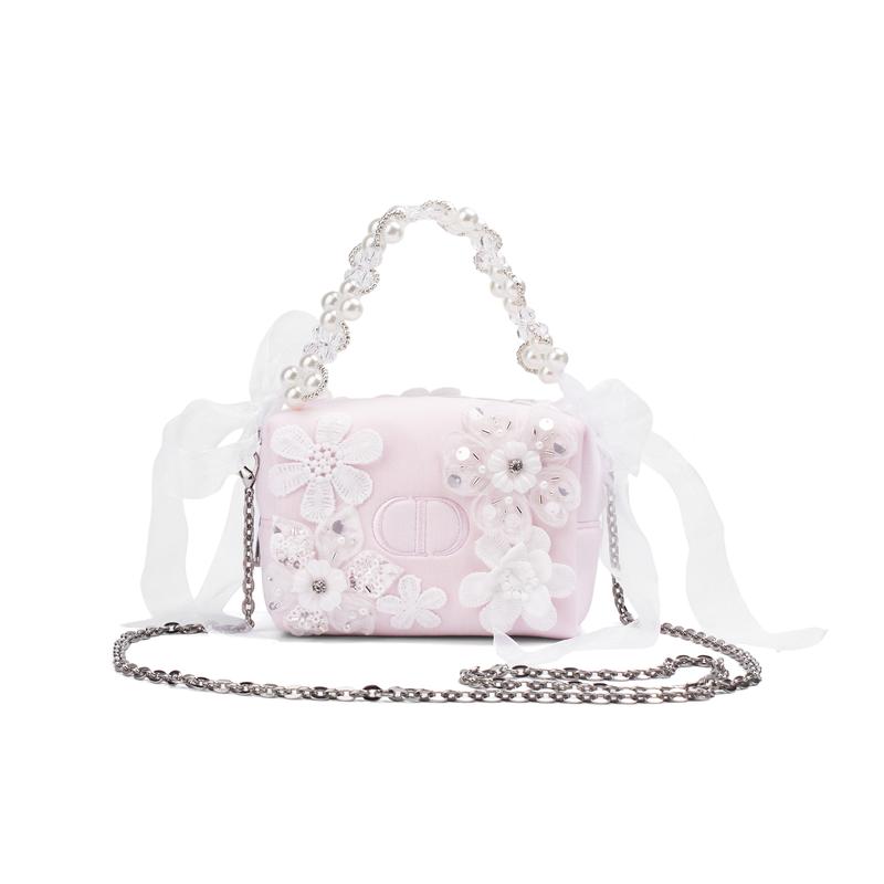 DIOR [Customized Cosmetic Bag] Amber Feifeixu Romantic and Elegant Lace Cool French Pink Tofu Space Cotton Cosmetic Bag Storage розовый