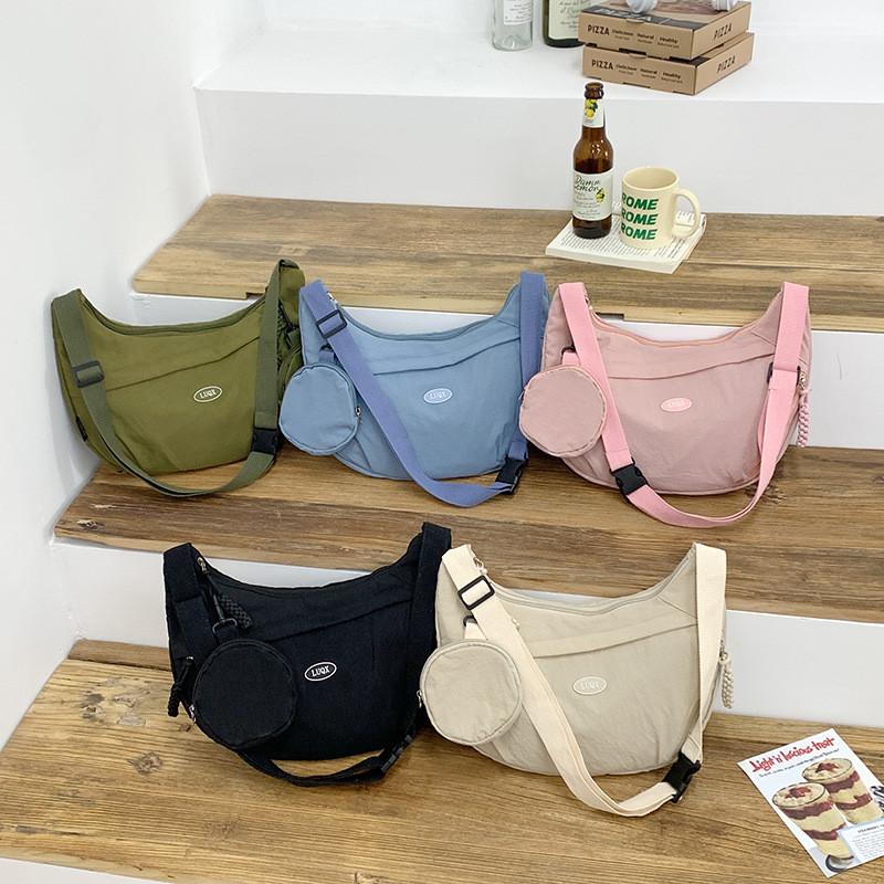 Minimalist Nylon Solid Color Dumpling Bag With Internal Pouch For School And Work