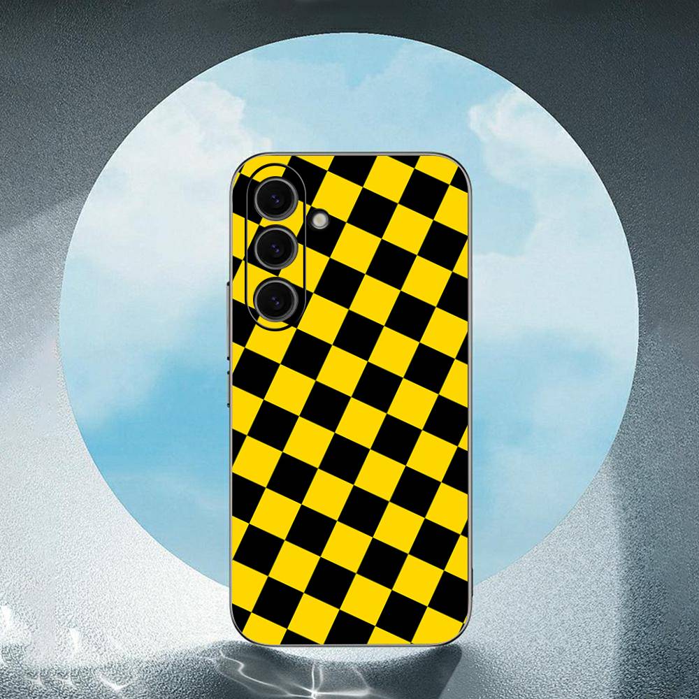 Checkerboard Checkered Luxury Black Phone Case For Samsung Galaxy S23 S24 S25 Ultra S22 Plus S21