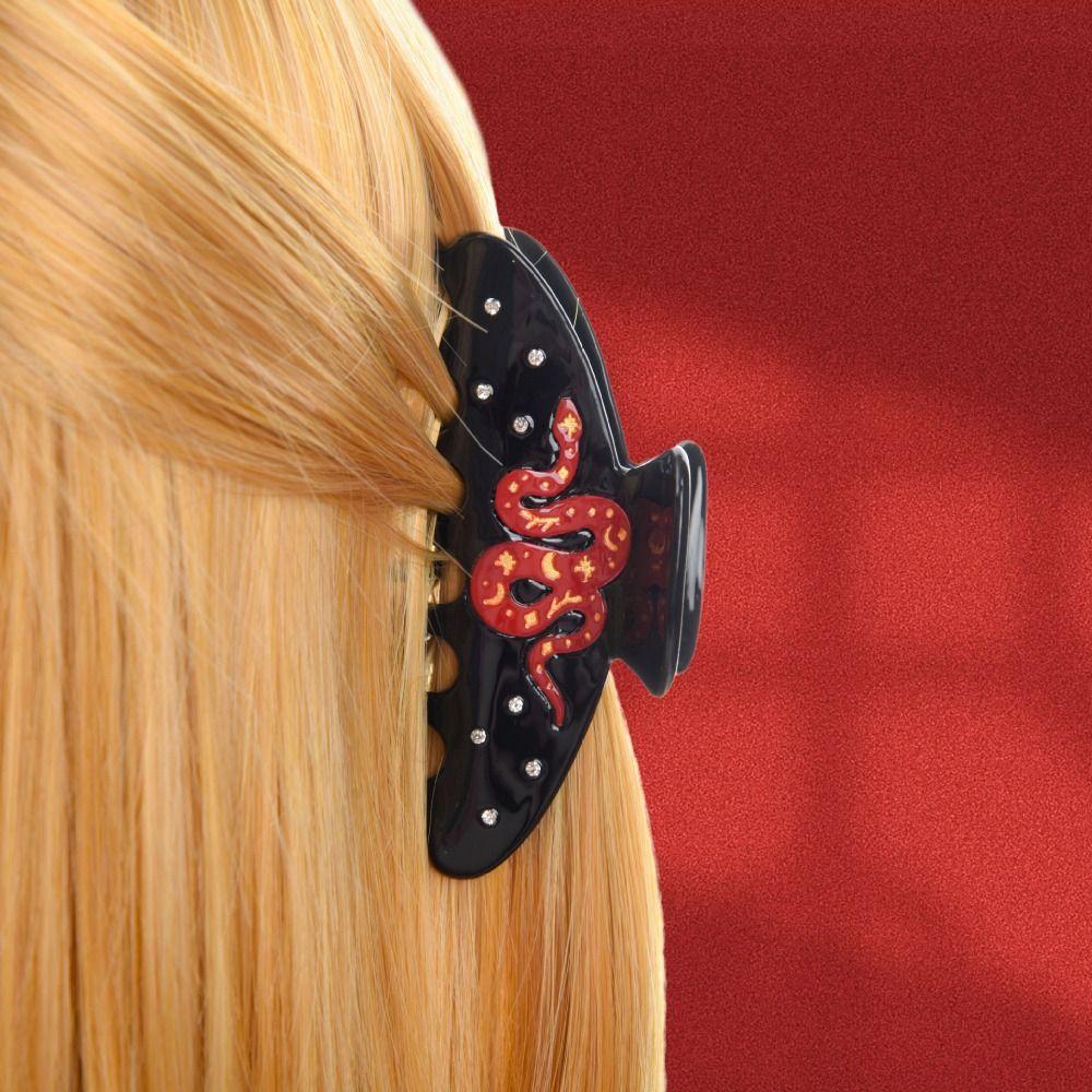 

Hairpin Acetate Rhinestone Hair Clip Animals Acetic Acid Shark Clip Sweet Snake Hair Claw Girls чорний
