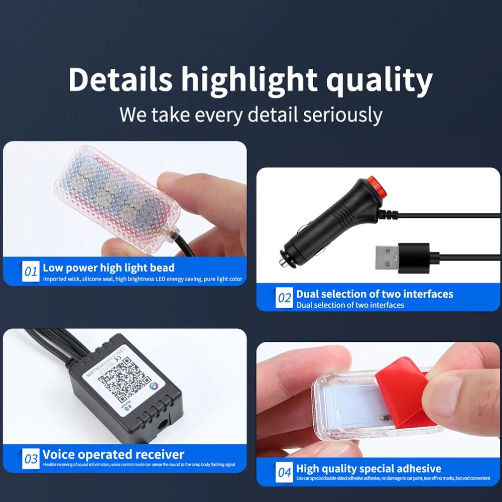 Car Atmosphere Led Foot Light USB Lighter Environment Decorative Lights Auto Interior Ambient Lamps with APP Dual Control
