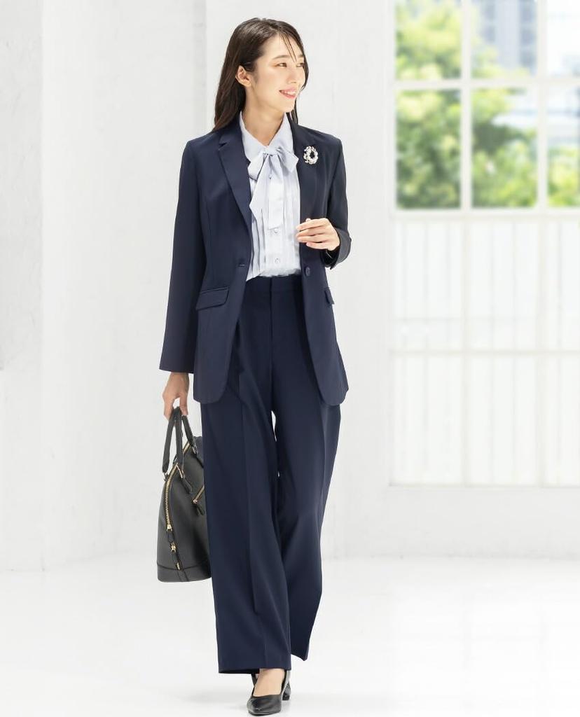 Washable Suit for Women Long Tailored Jacket Wide Pants Set Stretch Elastic Waistband Plus Sizes Available Entrance Graduation Ceremony Size 11 Navy