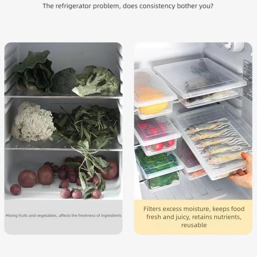 New Transparent Food Storage Box with Lid Sealed Refrigerator Organizer Drain Tray Frozen Storage Box Refrigerator