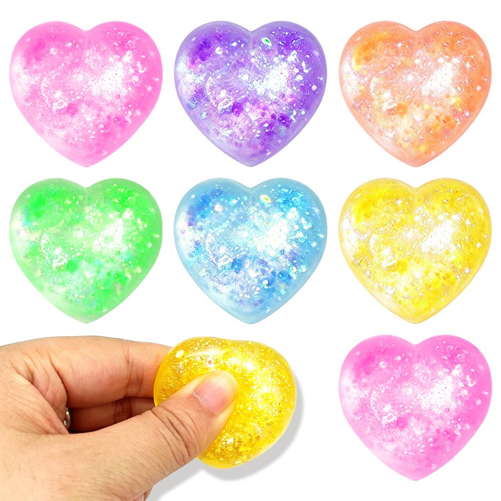 Heart Shaped Stress Relief Toy Set Soft Squeeze Sensory Fidget Toy with Glitter and Star Confetti for Anxiety and Focus Improvement