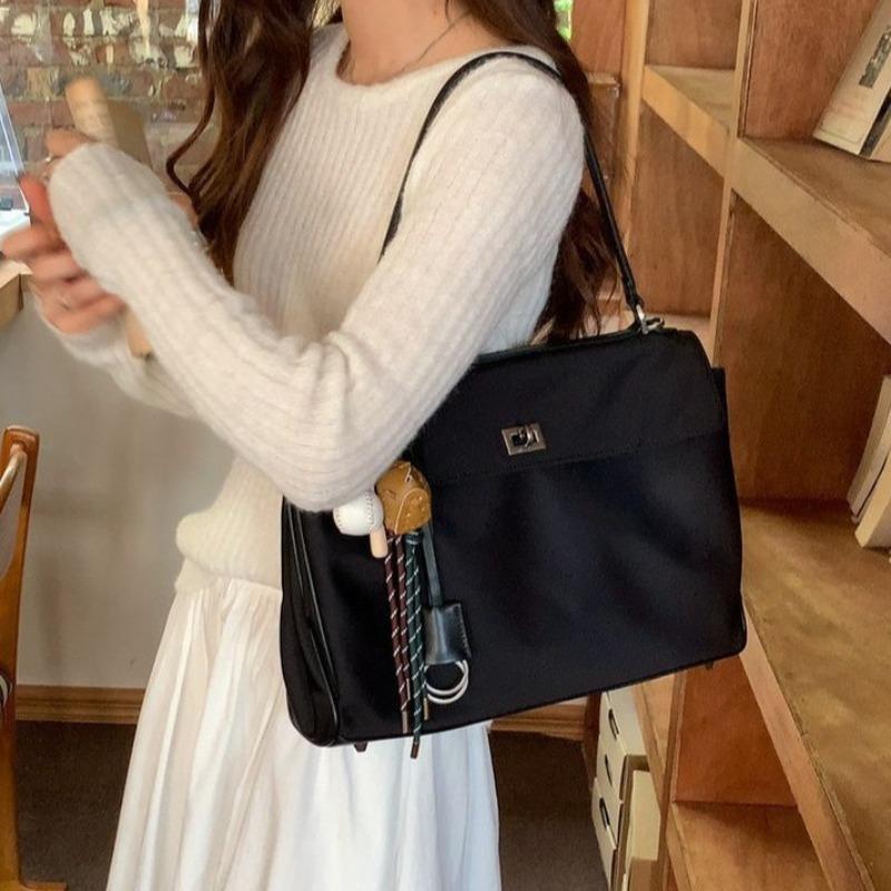 Black Oxford Cloth Commuter Tote Bag Women's Bag Large Capacity Kelly Bag Versatile Portable Messenger Briefcase