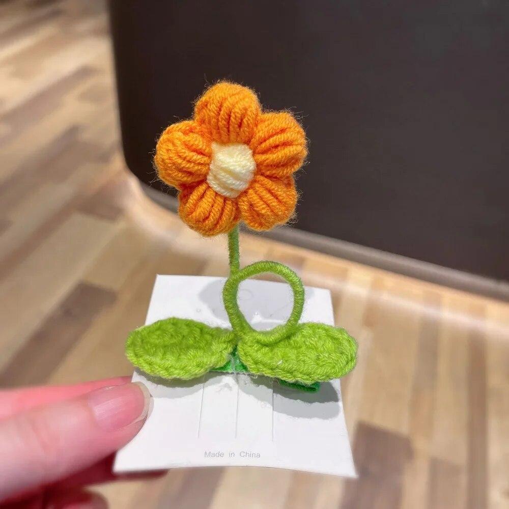 Flower Hair Clips Handmade Knitting Wool Hairpin Alligator Clips for Girls Sweet Barrettes Kids Headwear Hair Accessories