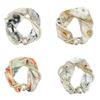 Magnetic Clasp Pearls Chain Necklace Floral Satins Scarf Elegant Silk Skinny Narrow Neckerchief for Fashionable Women