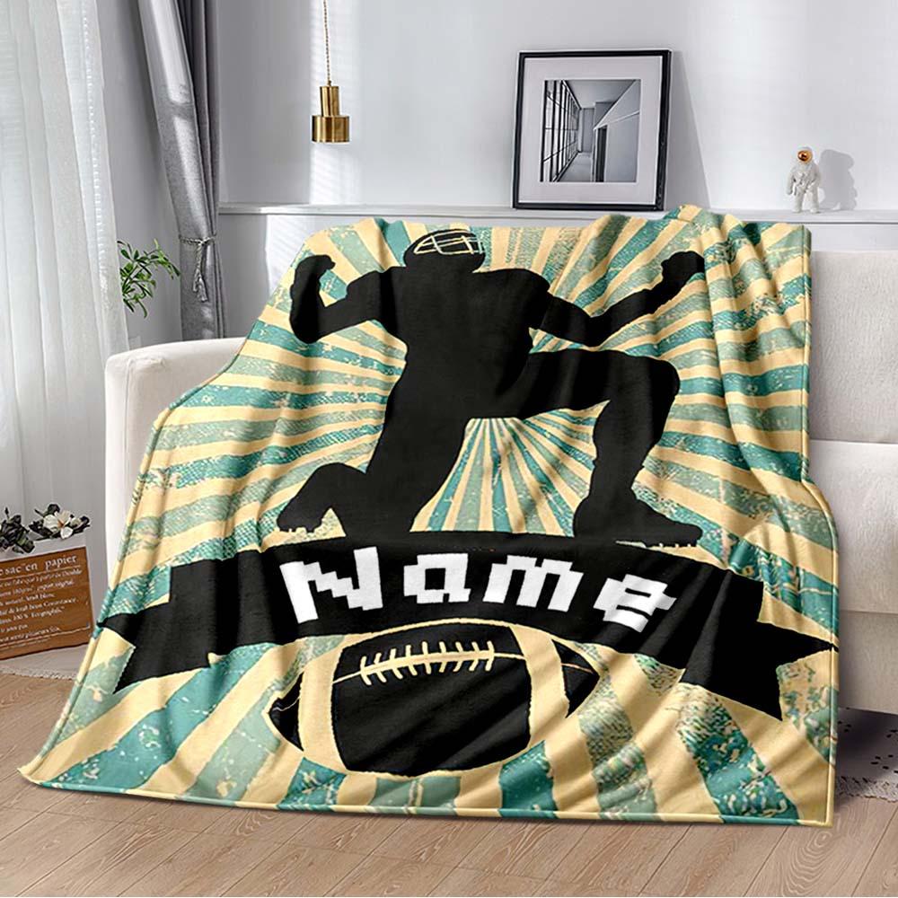 Football Hat Customize Your Name Blanket Used For Chair Office Sofa Bed Camping Soft And Warm Giving Friends And Relatives Birthday Graduation Gift