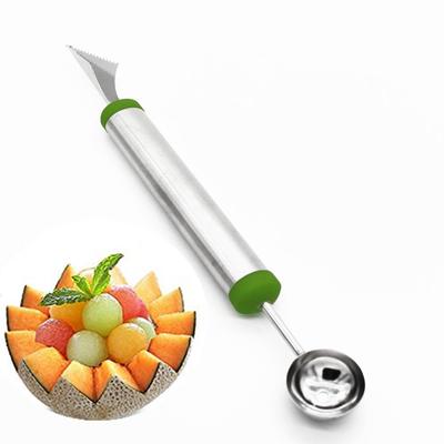 Coltello per intagliare la frutta, scavino per melone in acciaio inossidabile, utensile per intagliare le verdure, cucchiaio per melone a doppia faccia