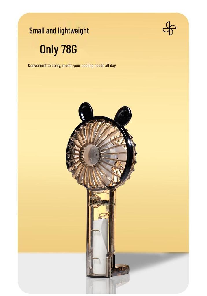 Cute Cartoon USB Rechargeable Silent Handheld Fan with Hook