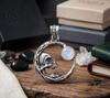925 Sterling Silver Crescent Moon Skull Pendant for Men & Women Witchy Boho Jewelry with Rainbow Moonstone Gemstone