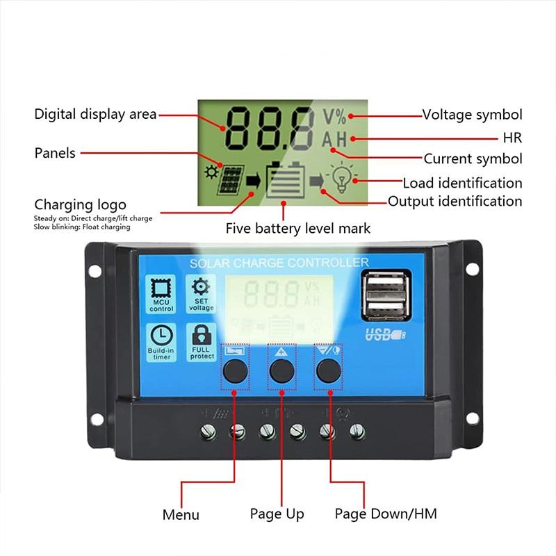 60A Charge Controller - Solar Panel Charge Controller 12V 24V Max 48V 1560W Input Adjustable Parameter Lcd Display