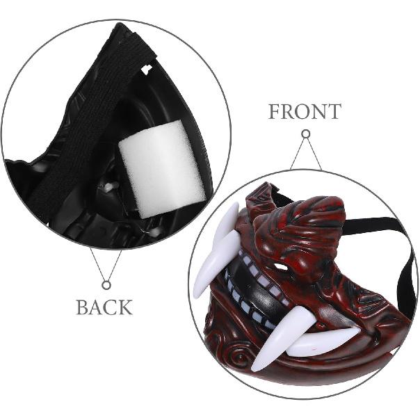 TOYANDONA 4pcs Oni Samurai & Japanese Monster Hannya Half Face Devil Mask - Prajna Cosplay Accessories for Masquerade & Halloween Party
