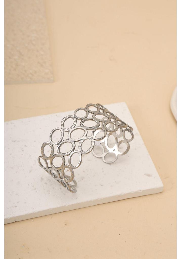 Gold Adjustable Wide Stainless Steel Open Cuff Bracelet for Women with European and American High-End Style