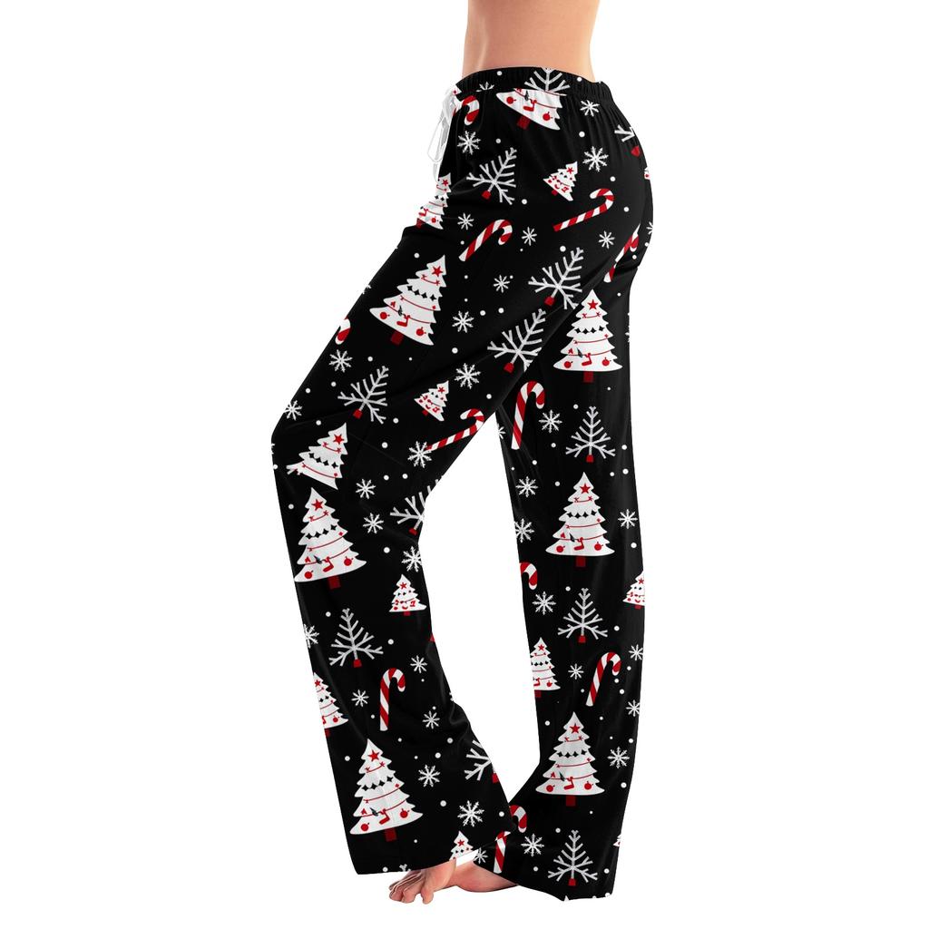 Womens Pajama Pants Sleepwear Casual Drawstring Elastic Waist Pants Comfy Straight Yoga Loose Trousers
