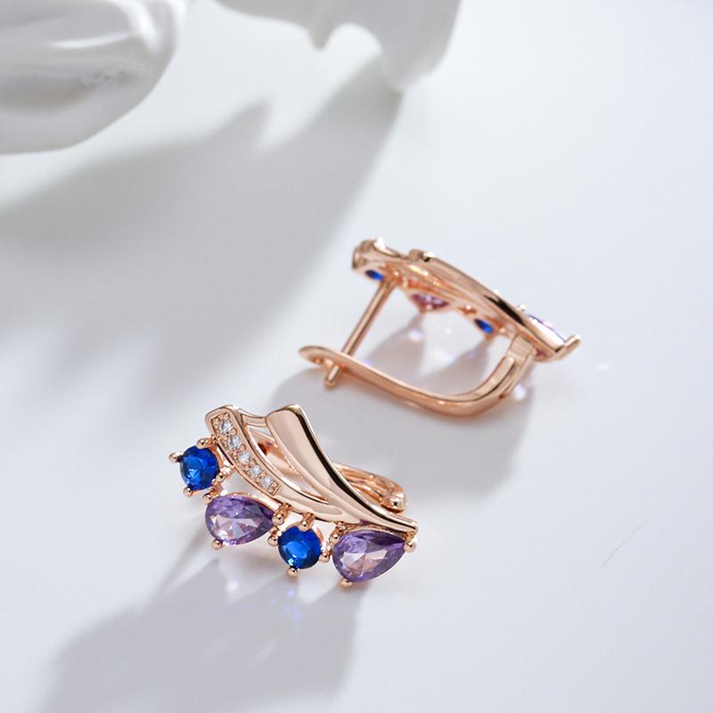 Blue Purple Zircon Geometric Design Vintage Drop Earrings for Women Elegant Wedding Party Jewelry