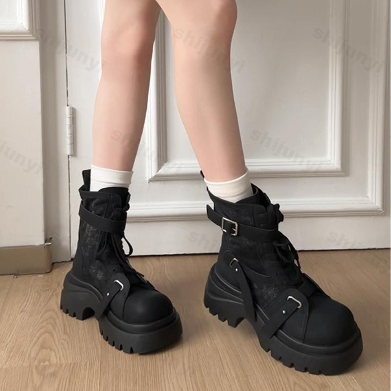 Fashion Women Fashion Boots 2025 Autumn Winter New Belt Buckle Height Increase Motorcycle Boots Comfortable Luxury Non Slip Short Boots