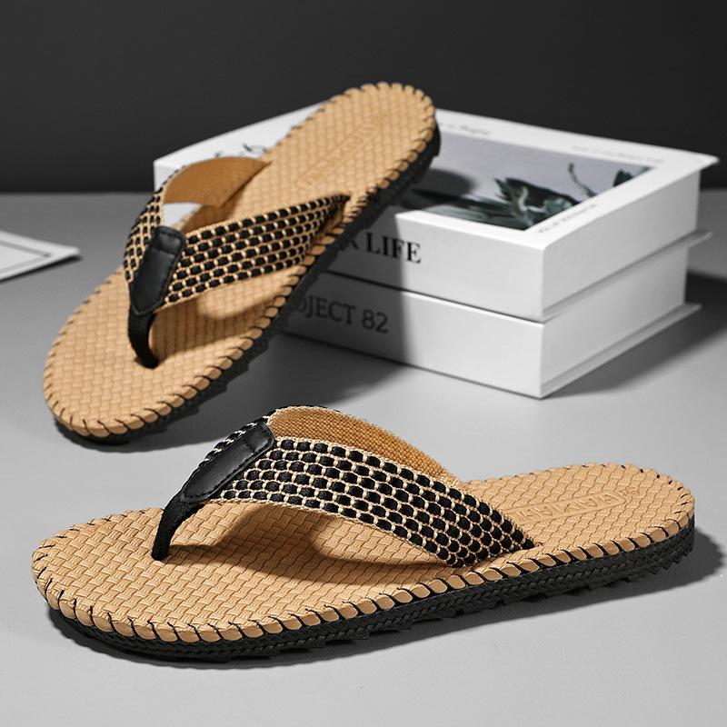 

Flip-flops men s fashion outer wear summer new casual wear-resistant soft bottom non-slip foot clip beach personalized trend slippers 45 коричневий