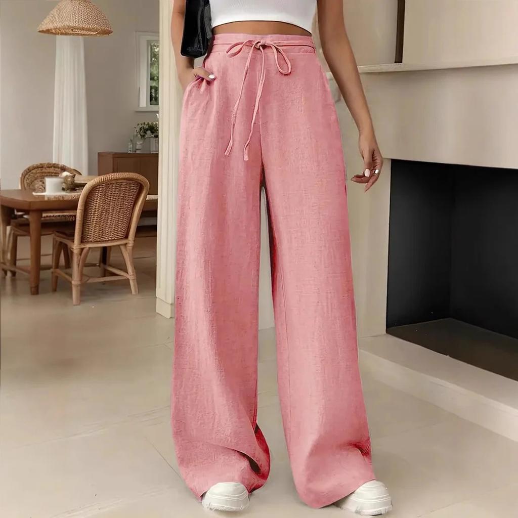 Women's Casual Solid Color High-waisted Wide-leg Pants