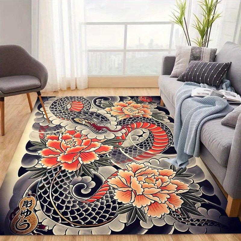1pc Vibrant Dragon Floral Tattoo Design Area Mat Perfect for Living Room Bedroom or Game Area Decor Mat for Living Room Rugs