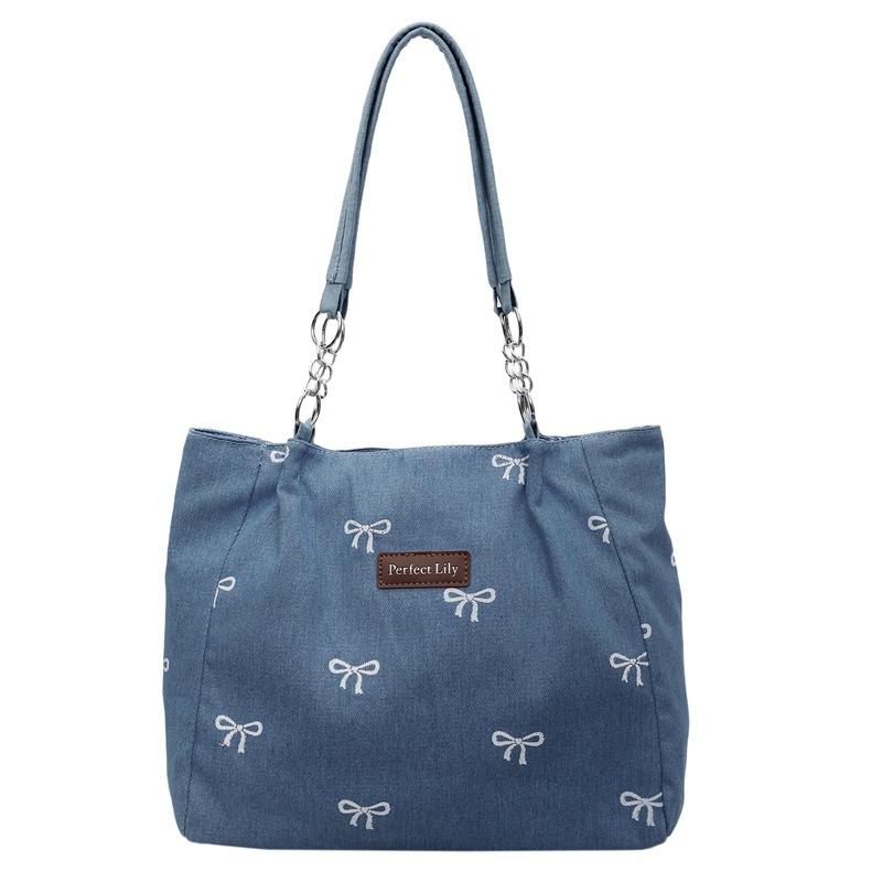 Denim-Umhängetasche Damen vielseitige große Kapazität gewaschene Canvas-Tasche blau Pendlertasche tragbare Einkaufstasche