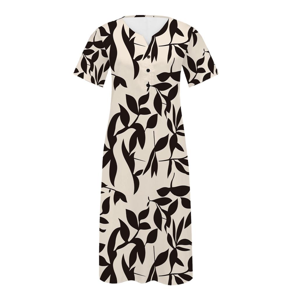 Womens Summer Dresses V Neck Floral Printed Midi Dress Casual Short Sleeve Dresses Trendy Flowy Vacation Sundresses