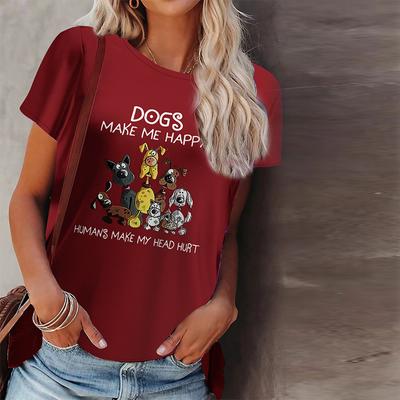 Women Summer T Shirt Puppy Print Short Sleeve Tees Casual Printed Tops
