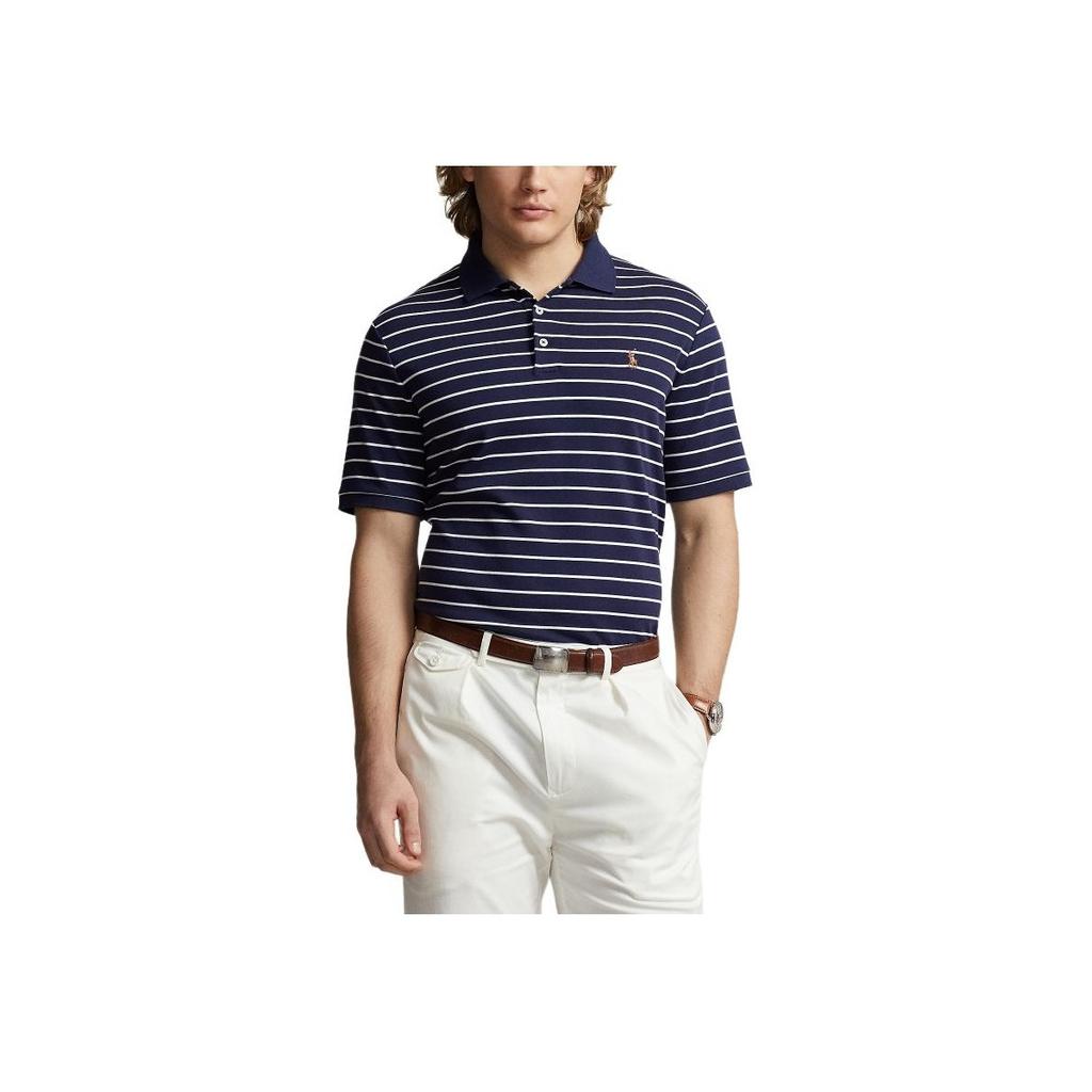Polo Ralph Lauren SS24 Striped Small Pony Embroidered Short Sleeve Polo Shirt Men tops Navy-Blue MNPOKNI1N822113-410