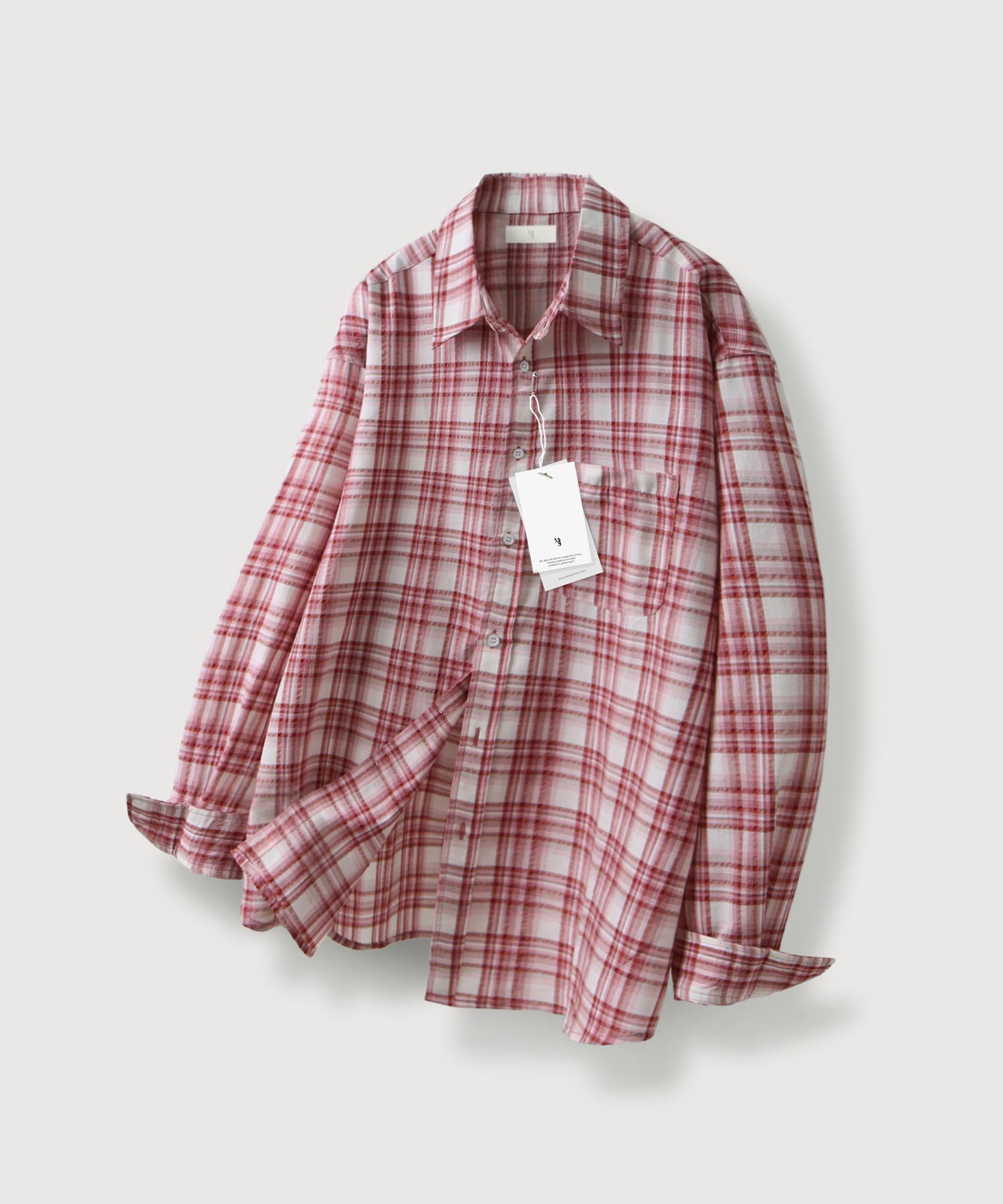 Mood Inside Peach Milk Check Shirt_Red M