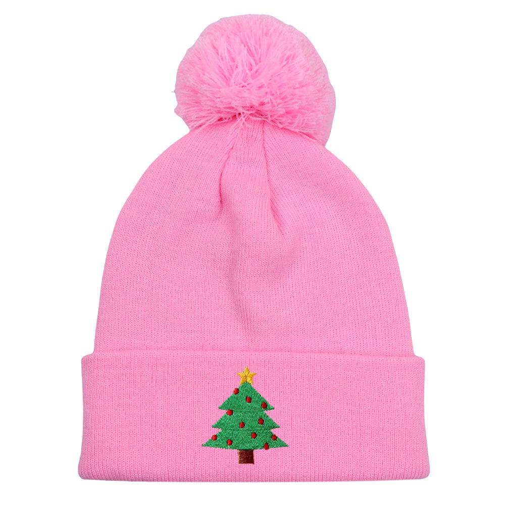 Women's European & American Christmas Tree Knit Hat - Warm Wool Embroidered Pullover for Autumn & Winter