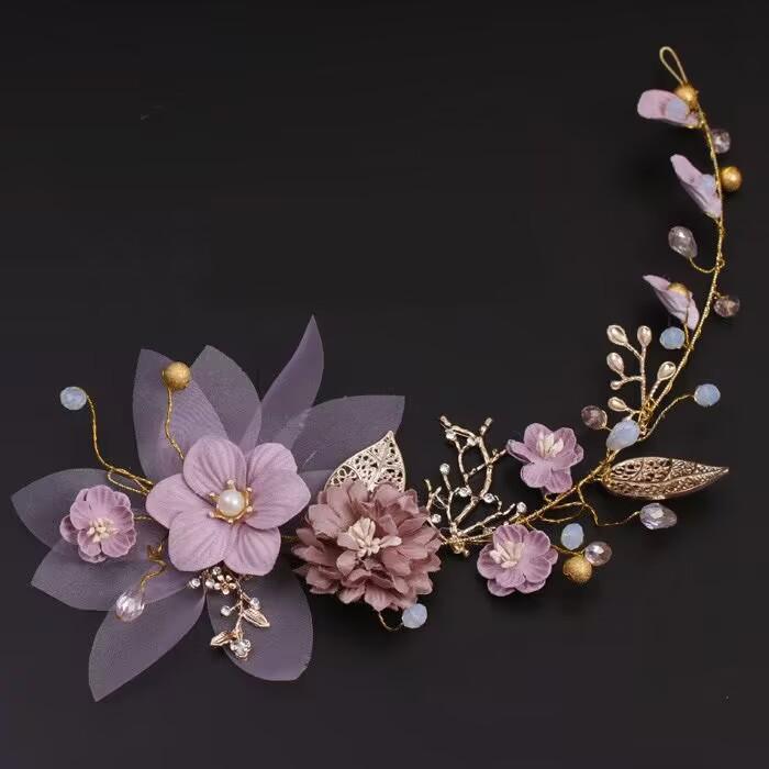 Gilt purple series bridal headgear handmade head flower gold leaf branch flower hair accessories