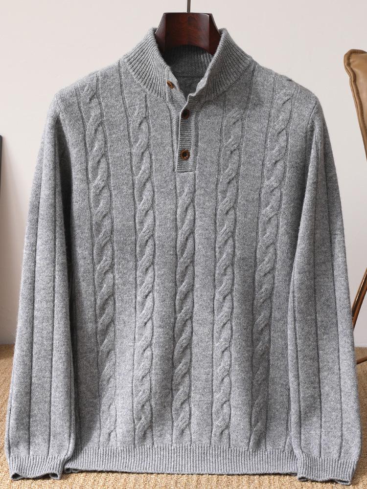 Men's Wool Half-Zip Sweater: Autumn/Winter Business Casual Knit with Long Sleeves