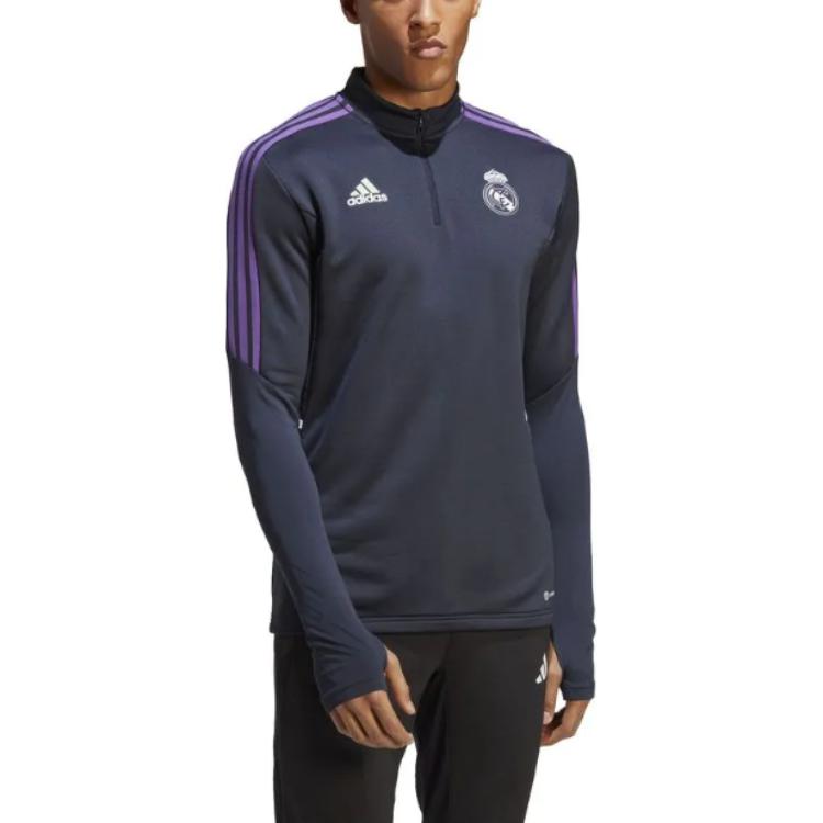 Adidas Aeroready Condivo 22 Series Striped Fashion Comfortable Soft Versatile Long Sleeve Football Shirt Men tops Blue II8089