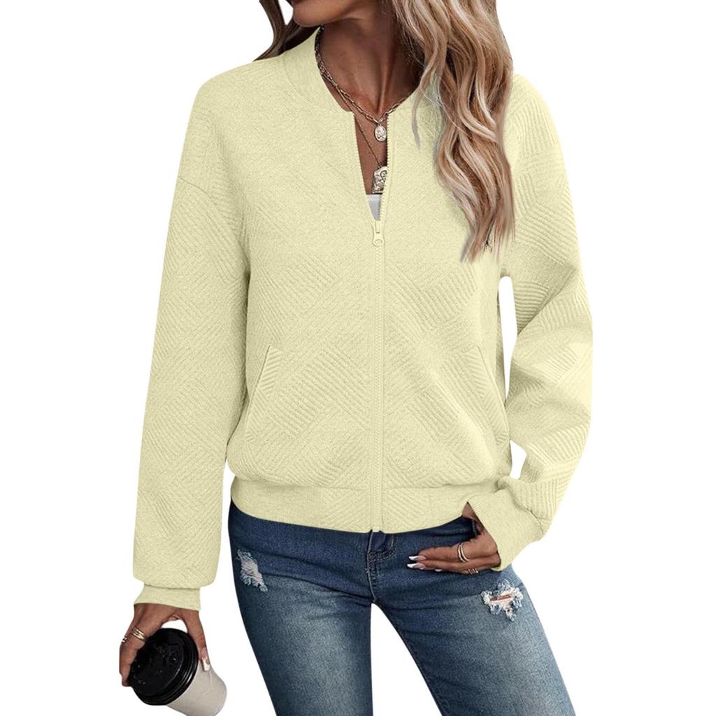 2024 New Autumn Long Sleeve Zipper Cardigan Solid Color Jacket
