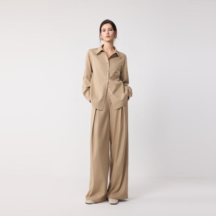 ELLE French Brushed Fashion Design Loose Versatile High Waist Commuter Wide Leg Pants Casual Pants Women Bottoms EK53183