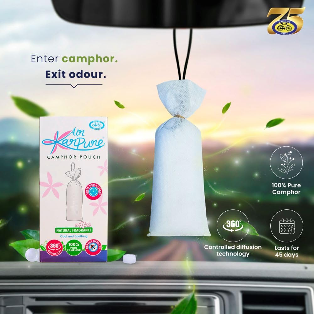 Cycle Pure Karpure Bhimseni Camphor Pouch Air Freshener Pack Of 2 Long-Lasting Fragrance For Home Car Office 60 gm per pack