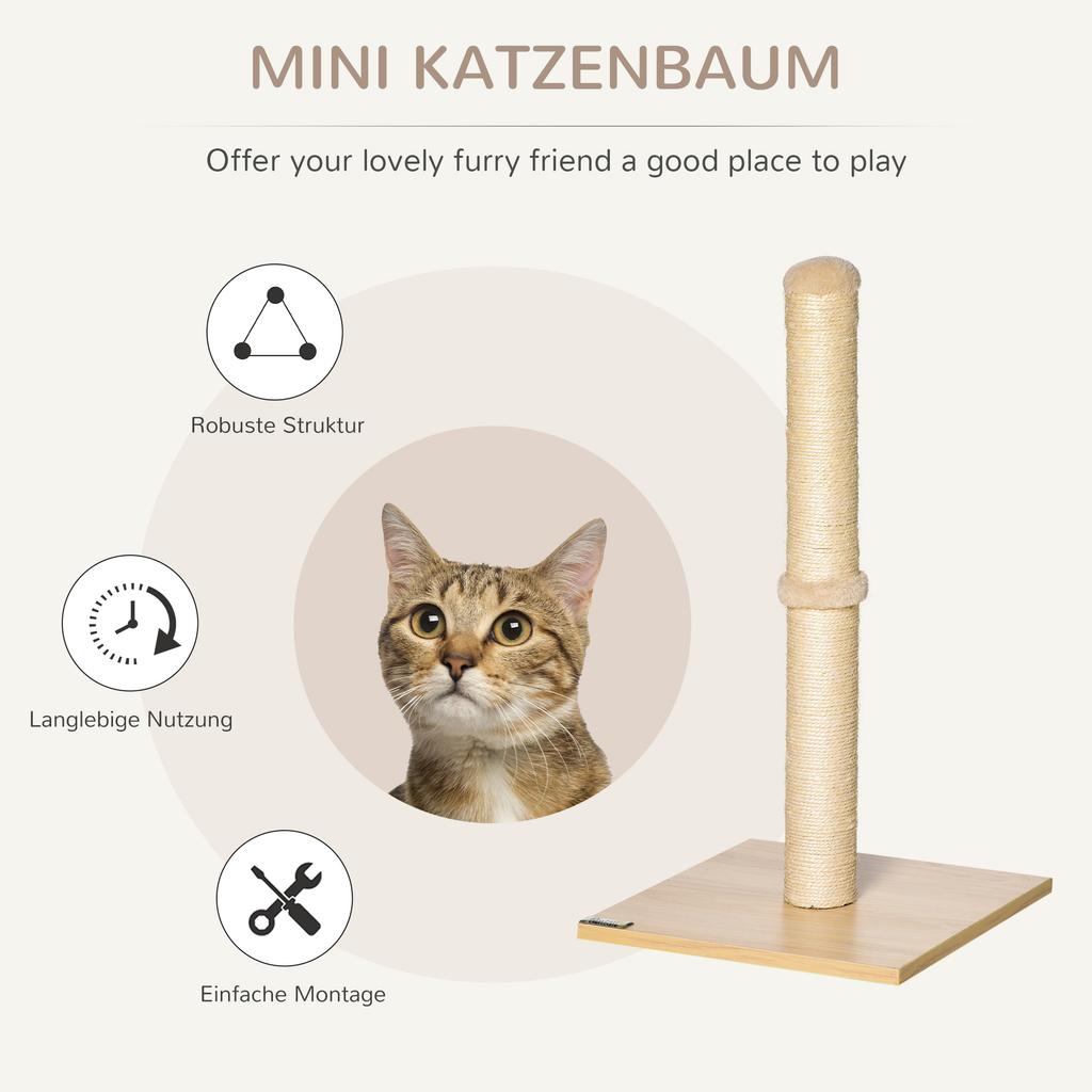 Scratching Post 60 cm Tall Scratching Trunk for Cats up to 5 kg, Cat Scratching Tree with Sisal Rope, Beige+Oak