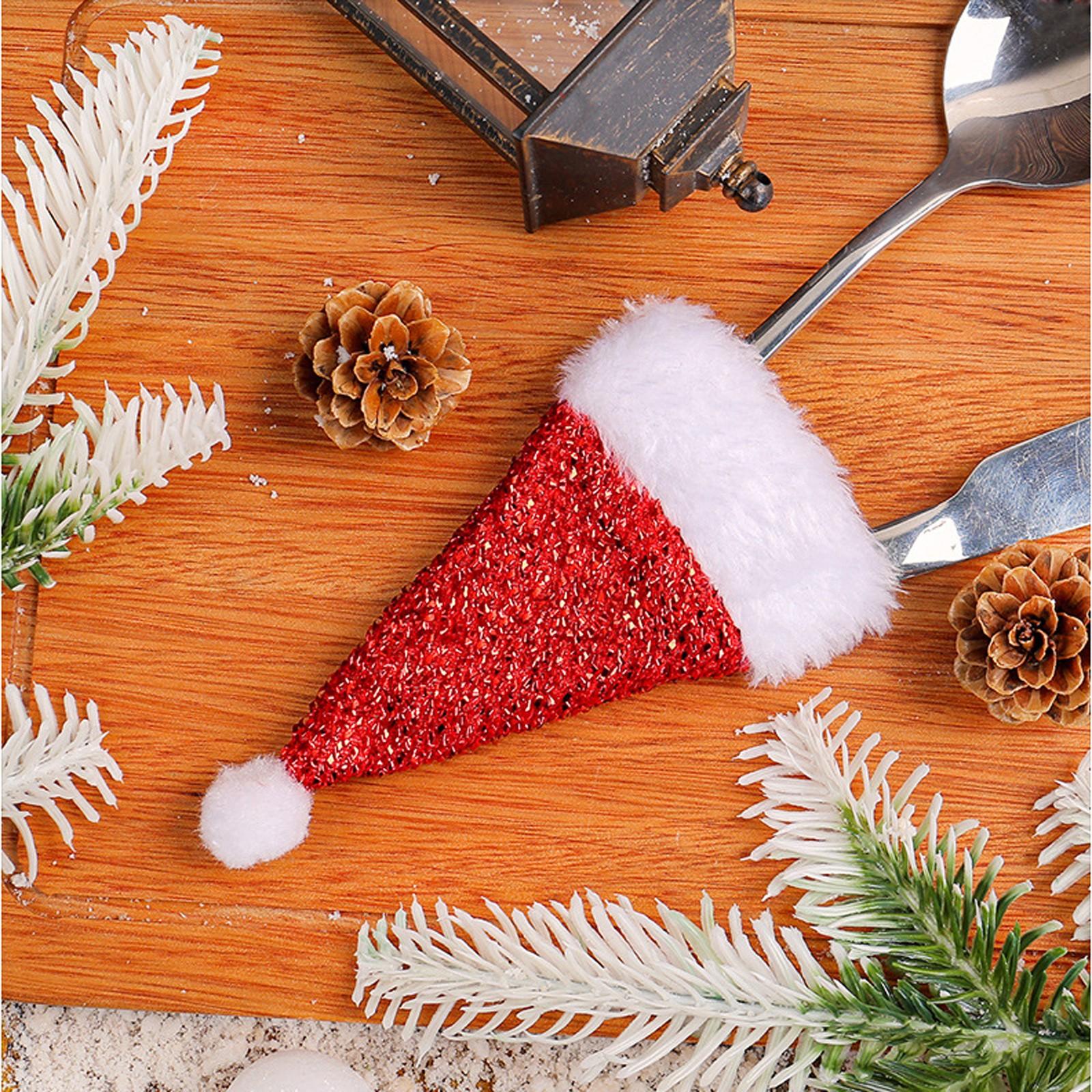 

Рождественские шапки Санта-Клауса Столовые приборы Костюм Декор Столовый прибор Держатели для столовых приборов Карманы Ножи Вилки One Size красный