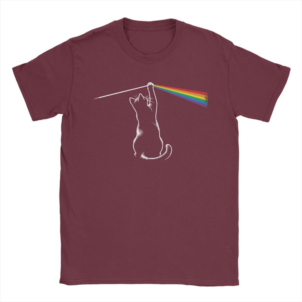 Unisex's Playing with Light Cat T Shirts 100% Cotton Tops Funny Short Sleeve Crew Neck Tee Shirt Unique T-Shirt
