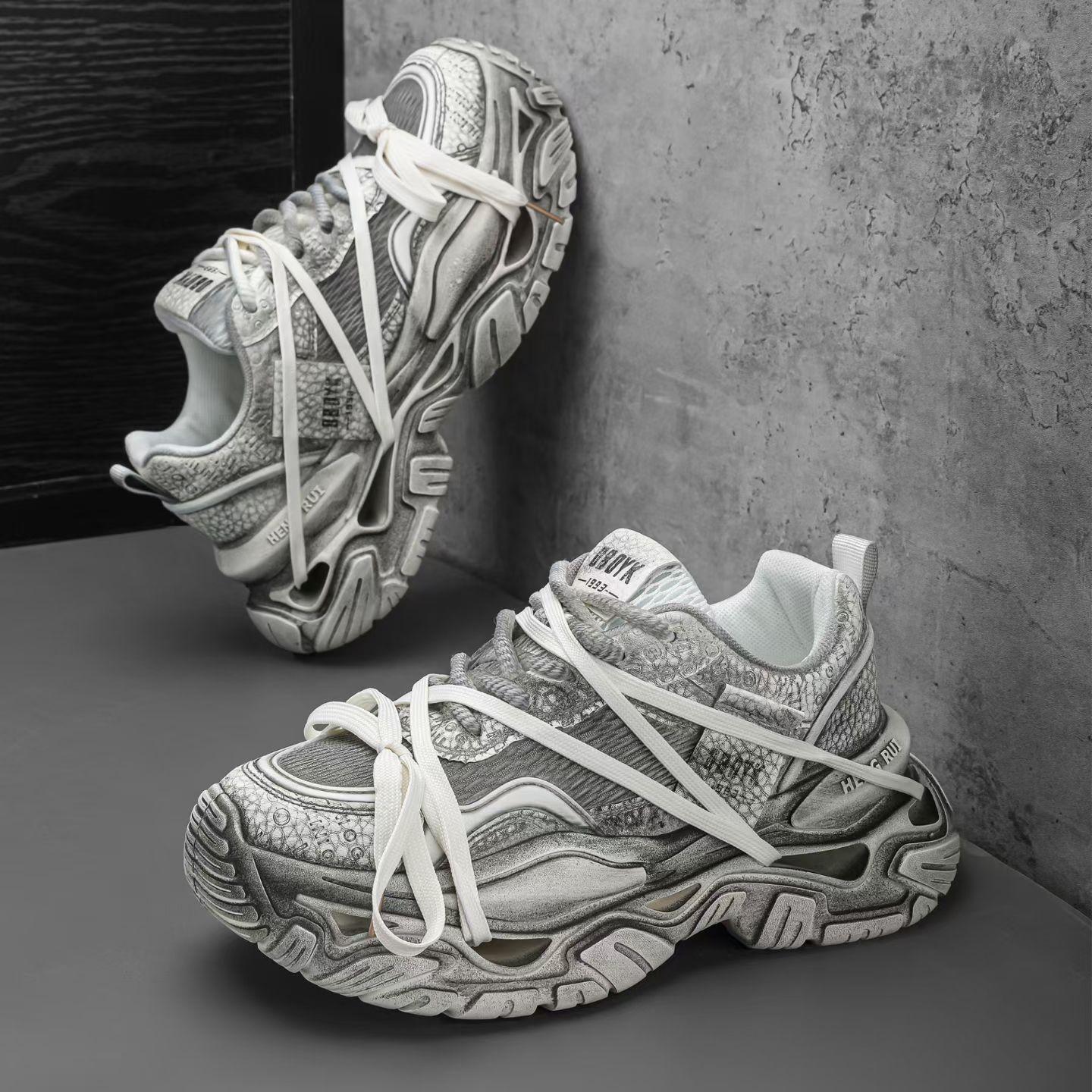 Retro Dirty Old Platform Shoes Men`S